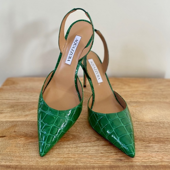 Aquazzura So Nude Pump 85 Croc-Effect Emerald green Slingback Leather Pu… - Picture 11 of 16